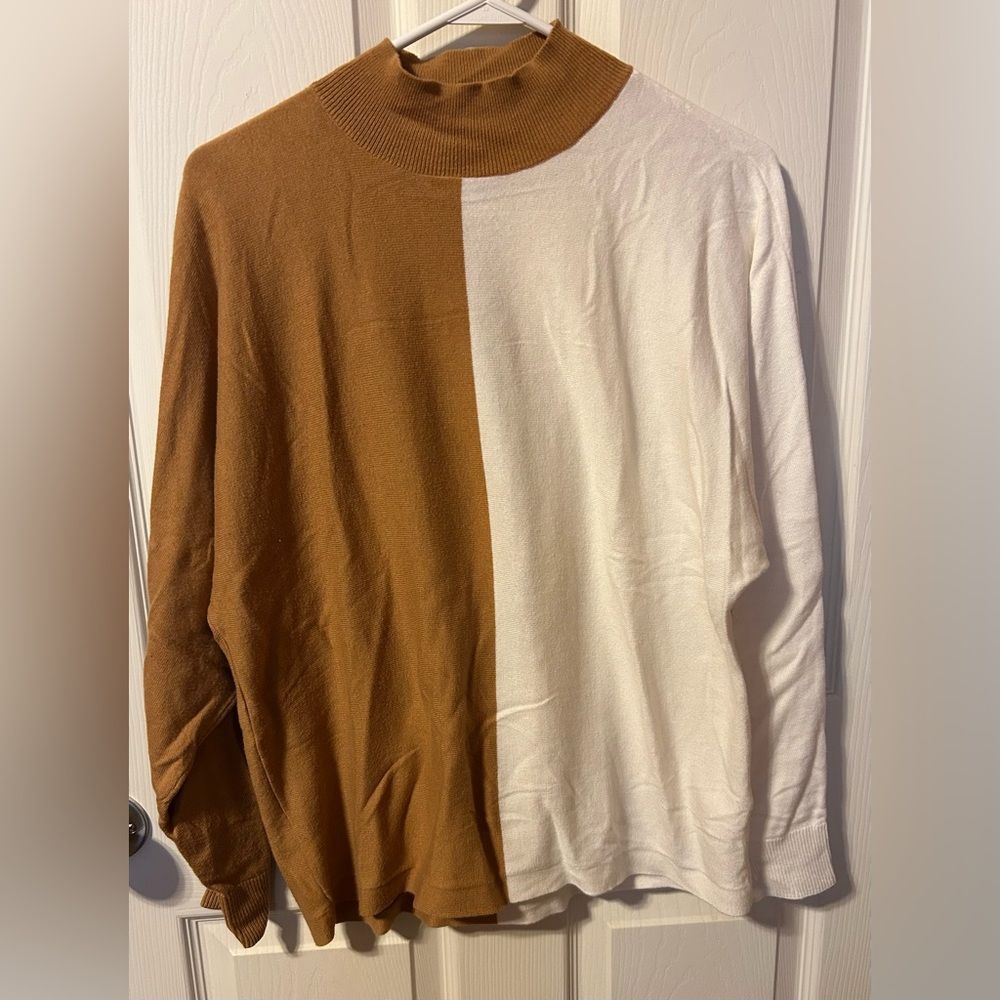 Brown and White Color Block Sweater